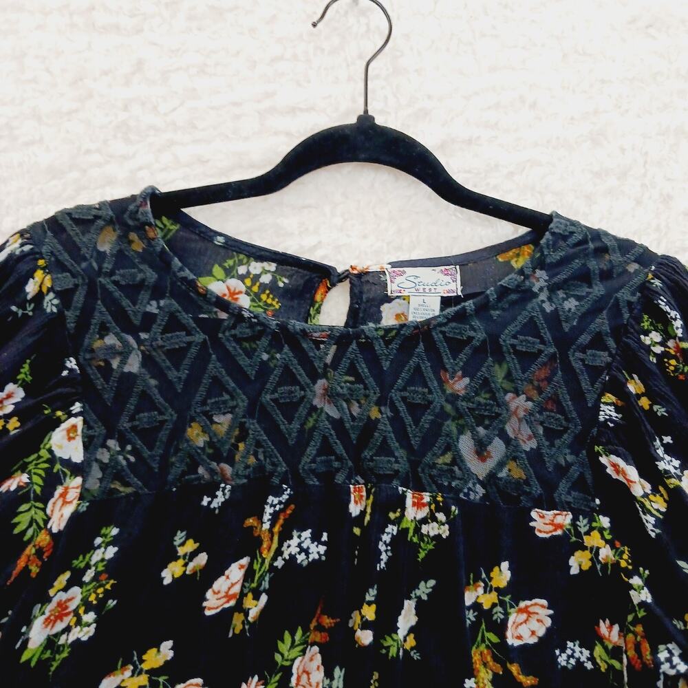 Blouse Black Lace Cottagecore Soft Goth Fairy Grunge Romantic Bloomcore Size L
